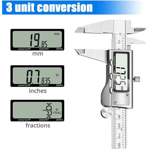 Digital Caliper, Stainless Steel Vernier Caliper Digital Micrometer 6 inch - Picture 3 of 7